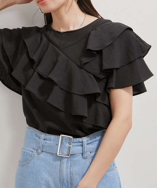 VIS（ビス）の「フリルティアードブラウス（シャツ/ブラウス・レディース・ブラック/オフホワイト/ブラウン系その他・FREE）」の10枚目の写真