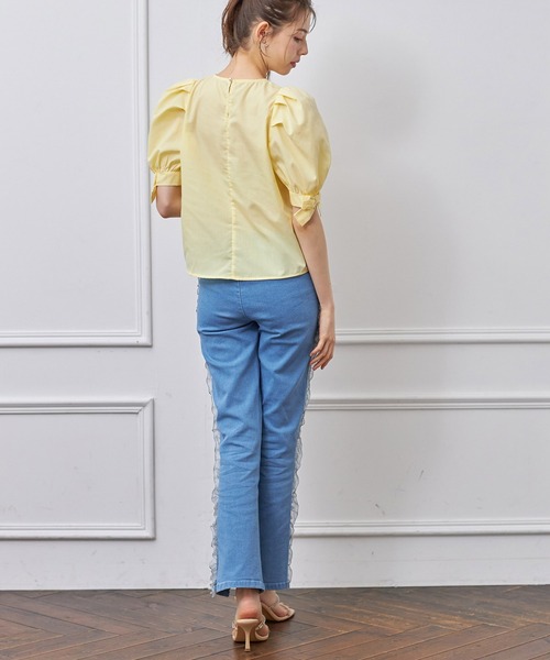 tocco closet(トッコ クローゼット)の「【ZOZO限定】サイドオーガンジーフリルパンツ(デニムパンツ・レディース・ブラック/サックスブルー・M)」の9枚目の写真