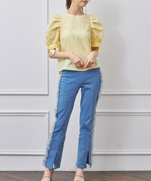 tocco closet(トッコ クローゼット)の「【ZOZO限定】サイドオーガンジーフリルパンツ(デニムパンツ・レディース・ブラック/サックスブルー・M)」の10枚目の写真