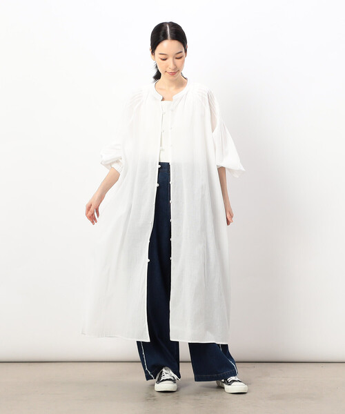 ONIGIRI（オニギリ）の「【 速乾 】綿100％ バンドカラー　ボリュームスリーブ シャツワンピース（シャツワンピース・レディース・マスタード/ブラウン/オフホワイト・FREE）」の14枚目の写真