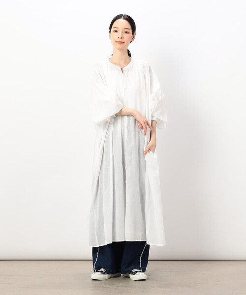 ONIGIRI（オニギリ）の「【 速乾 】綿100％ バンドカラー　ボリュームスリーブ シャツワンピース（シャツワンピース・レディース・マスタード/ブラウン/オフホワイト・FREE）」の15枚目の写真