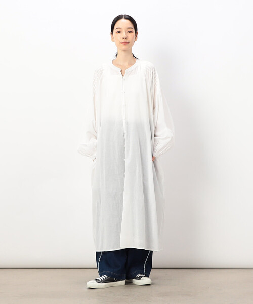 ONIGIRI（オニギリ）の「【 速乾 】綿100％ バンドカラー　ボリュームスリーブ シャツワンピース（シャツワンピース・レディース・マスタード/ブラウン/オフホワイト・FREE）」の16枚目の写真