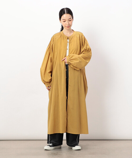 ONIGIRI（オニギリ）の「【 速乾 】綿100％ バンドカラー　ボリュームスリーブ シャツワンピース（シャツワンピース・レディース・マスタード/ブラウン/オフホワイト・FREE）」の21枚目の写真