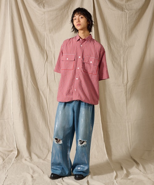 WETTEMPT（ウィテンプト）の「SEERSUCKER CHECKED SHIRT / シアサッカーチェックシャツ（シャツ/ブラウス・メンズ・ブルー/レッド/ブラウン・LARGE/MEDIUM/SMALL）」の9枚目の写真