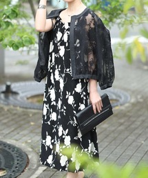 バックリボン花ワンピース