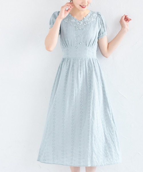 【セール】りぼん付きコットンフラワー刺繍レースワンピース（ワンピース）｜tocco closet（トッコ クローゼット）