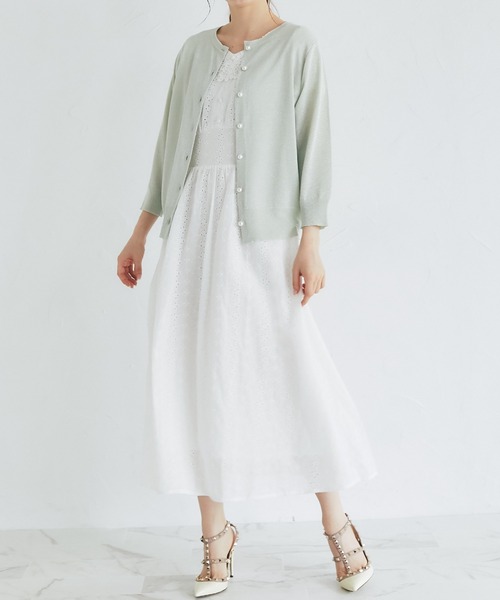 tocco closet(トッコ クローゼット)の「りぼん付きコットンフラワー刺繍レースワンピース(ワンピース・レディース・オフホワイト/グレイッシュブルー/ラベンダー・M)」の16枚目の写真