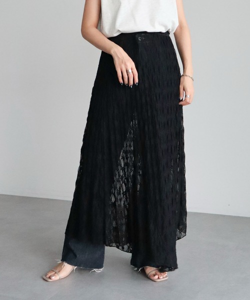 ELENCARE DUE（エレンカーレデュエ）の「・ELENCARE　DUE　レースアシンメトリースカート（スカート・レディース・アイボリー/ブラック/チャコールグレー・FREE）」の2枚目の写真