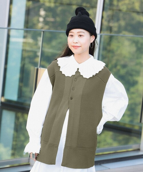 BEAMS BOY（ビームスボーイ）の「ミリタリー ロング ベスト（ベスト・レディース・ブラック/オリーブ・ONE SIZE）」の11枚目の写真