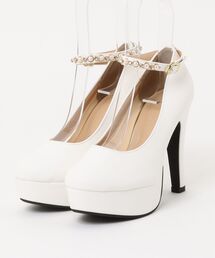 【厚底】パールストラップハイヒールパンプス 6565-WK