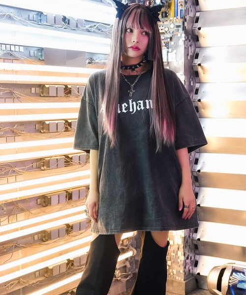 Diable baiser（ディアブルベーゼ）の「ビッグシルエットUSED風Tシャツ 【オーバーサイズ】【ロング丈】（Tシャツ/カットソー・レディース・ブラック系その他/ブラック・FREE）」の2枚目の写真