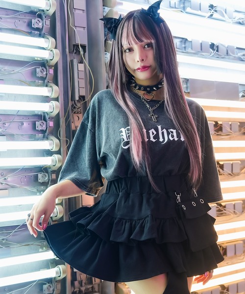 Diable baiser（ディアブルベーゼ）の「ビッグシルエットUSED風Tシャツ 【オーバーサイズ】【ロング丈】（Tシャツ/カットソー・レディース・ブラック系その他/ブラック・FREE）」の3枚目の写真