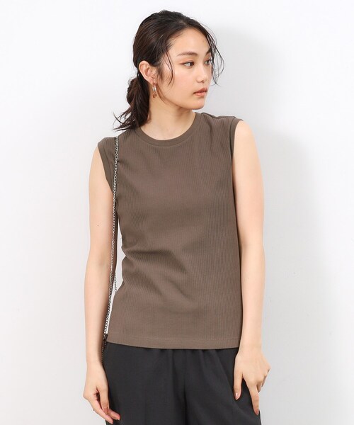 OPAQUE.CLIP(オペークドットクリップ)の「◆《Oggi掲載》リブノースリーブカットソー【洗濯機洗い可】(Tシャツ/カットソー・レディース・ブラウン系3/ブラウン系その他/ブラック/ホワイト・40/38)」の8枚目の写真