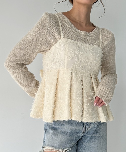 JUNOAH（ジュノア）の「バックリボンフラワージャガードビスチェ[高身長サイズMT有り]（キャミソール・レディース・ブラック/アイボリー/グレー・MT/X-LARGE/LARGE/MEDIUM）」の5枚目の写真