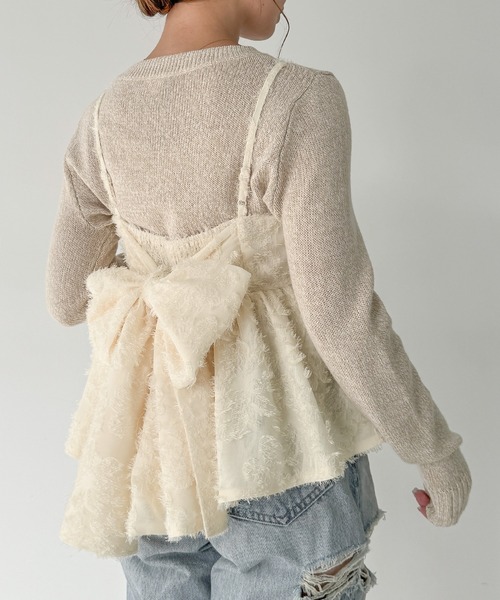 JUNOAH（ジュノア）の「バックリボンフラワージャガードビスチェ[高身長サイズMT有り]（キャミソール・レディース・ブラック/アイボリー/グレー・MT/X-LARGE/LARGE/MEDIUM）」の6枚目の写真