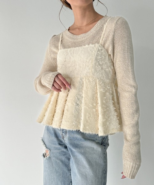 JUNOAH（ジュノア）の「バックリボンフラワージャガードビスチェ[高身長サイズMT有り]（キャミソール・レディース・ブラック/アイボリー/グレー・MT/X-LARGE/LARGE/MEDIUM）」の9枚目の写真