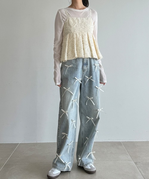 JUNOAH（ジュノア）の「バックリボンフラワージャガードビスチェ[高身長サイズMT有り]（キャミソール・レディース・ブラック/アイボリー/グレー・MT/X-LARGE/LARGE/MEDIUM）」の12枚目の写真