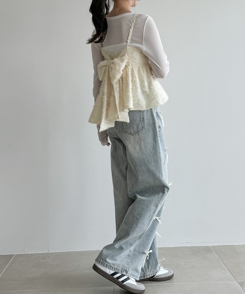 JUNOAH（ジュノア）の「バックリボンフラワージャガードビスチェ[高身長サイズMT有り]（キャミソール・レディース・ブラック/アイボリー/グレー・MT/X-LARGE/LARGE/MEDIUM）」の13枚目の写真