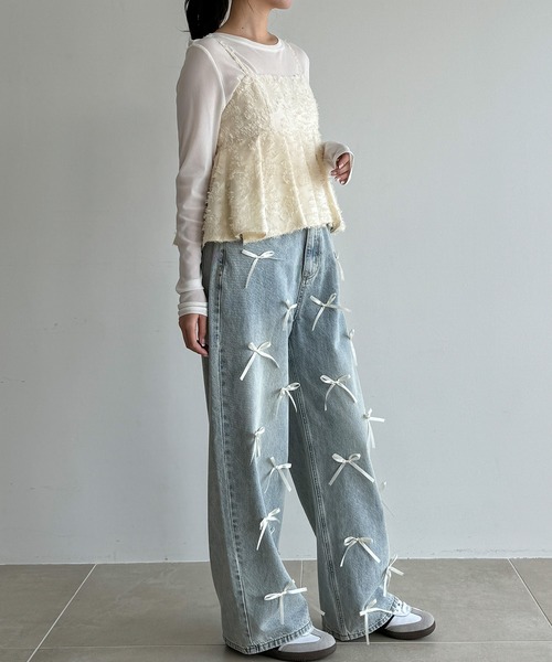 JUNOAH（ジュノア）の「バックリボンフラワージャガードビスチェ[高身長サイズMT有り]（キャミソール・レディース・ブラック/アイボリー/グレー・MT/X-LARGE/LARGE/MEDIUM）」の15枚目の写真