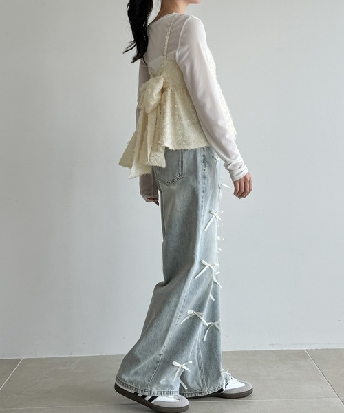 JUNOAH（ジュノア）の「バックリボンフラワージャガードビスチェ[高身長サイズMT有り]（キャミソール・レディース・ブラック/アイボリー/グレー・MT/X-LARGE/LARGE/MEDIUM）」の18枚目の写真