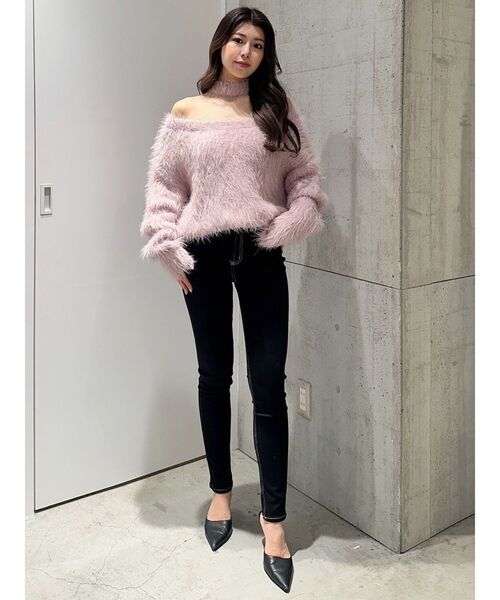 GYDA(ジェイダ)の「2WAYシャギーチョーカーニットトップス(ニット/セーター・レディース・アイボリー/ベージュ/ピンク/チャコールグレー・FREE)」の10枚目の写真