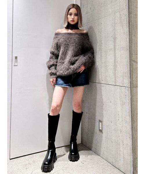 GYDA(ジェイダ)の「2WAYシャギーチョーカーニットトップス(ニット/セーター・レディース・アイボリー/ベージュ/ピンク/チャコールグレー・FREE)」の16枚目の写真