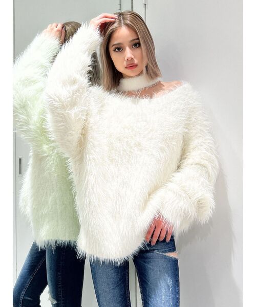 GYDA(ジェイダ)の「2WAYシャギーチョーカーニットトップス(ニット/セーター・レディース・アイボリー/ベージュ/ピンク/チャコールグレー・FREE)」の19枚目の写真