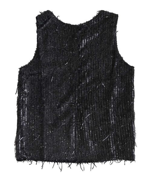 【GUMZZI】スパンコール付きタイトノースリーブトップスto28724 タンクトップ ノースリーブ 「Good Riddance」コードフラワー
