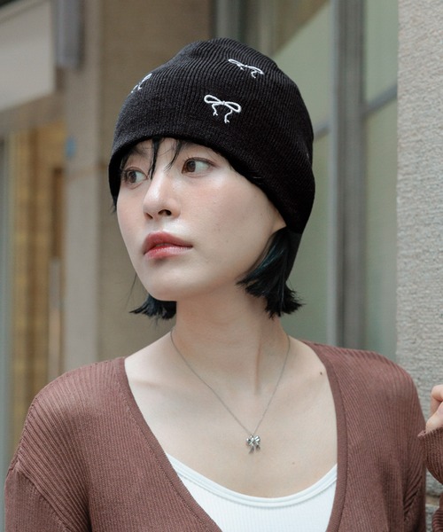 3.3 Field Trip (3.3フィールドトリップ)の「3.3 Field Trip/リボン刺繍ビーニ-(ニットキャップ/ビーニー・レディース・グレー/ホワイト/ブラック・0)」の3枚目の写真