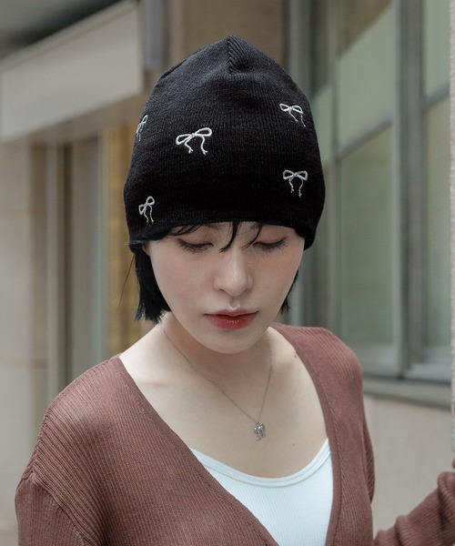 3.3 Field Trip (3.3フィールドトリップ)の「3.3 Field Trip/リボン刺繍ビーニ-(ニットキャップ/ビーニー・レディース・グレー/ホワイト/ブラック・0)」の5枚目の写真