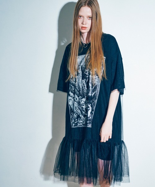 RNA(アールエヌエー)の「M2301 チュールワンピレイヤードBIG T(Tシャツ/カットソー・レディース・ブラック/ホワイト/ライトブルー・MEDIUM)」の3枚目の写真