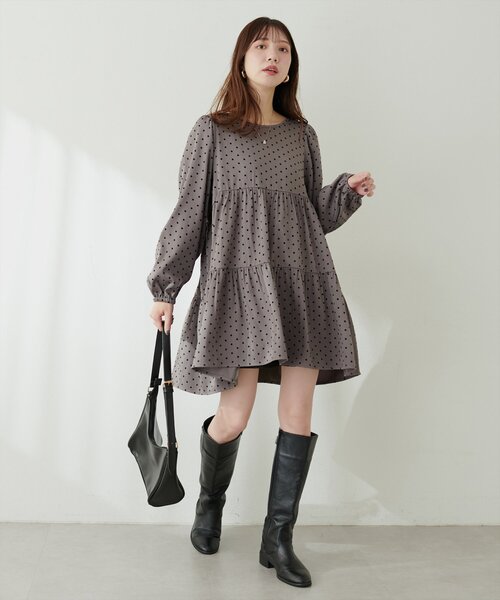 natural couture（ナチュラルクチュール）の「【WEB限定】フロッキードットティアードチュニック（シャツ/ブラウス・レディース・モカ/グレー/ライトベージュ/ブラック・FREE）」の13枚目の写真