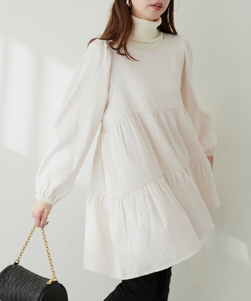 natural couture（ナチュラルクチュール）の「【WEB限定】フロッキードットティアードチュニック（シャツ/ブラウス・レディース・モカ/グレー/ライトベージュ/ブラック・FREE）」の21枚目の写真