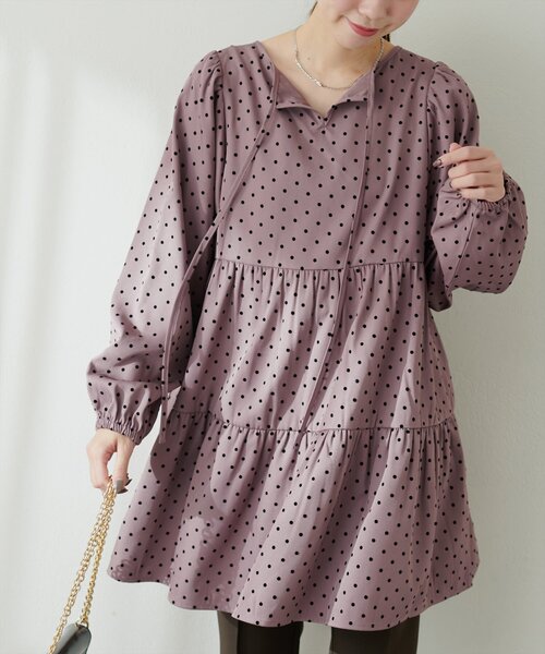 natural couture（ナチュラルクチュール）の「【WEB限定】フロッキードットティアードチュニック（シャツ/ブラウス・レディース・モカ/グレー/ライトベージュ/ブラック・FREE）」の15枚目の写真