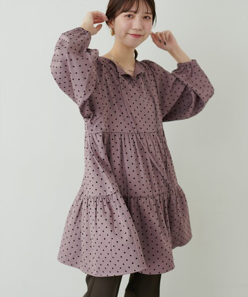 natural couture（ナチュラルクチュール）の「【WEB限定】フロッキードットティアードチュニック（シャツ/ブラウス・レディース・モカ/グレー/ライトベージュ/ブラック・FREE）」の16枚目の写真