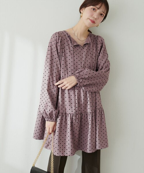 natural couture（ナチュラルクチュール）の「【WEB限定】フロッキードットティアードチュニック（シャツ/ブラウス・レディース・モカ/グレー/ライトベージュ/ブラック・FREE）」の17枚目の写真