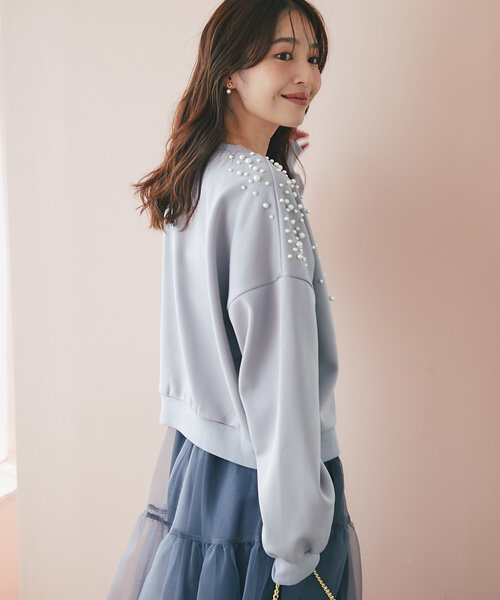La boutique BonBon(ラブティックボンボン)の「パール付ダンボールプルオーバー(スウェット・レディース・ライトグレー/オフホワイト・FREE)」の16枚目の写真