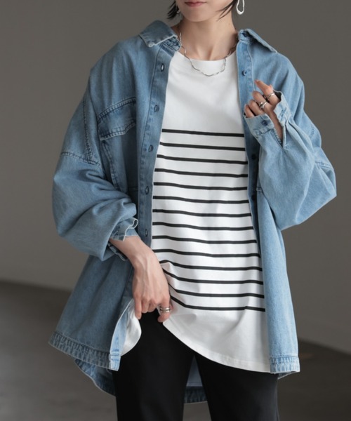 HUG.U(ハグユー)の「ボーダーTシャツ(Tシャツ/カットソー・レディース・ブラック/ホワイト・FREE)」の12枚目の写真