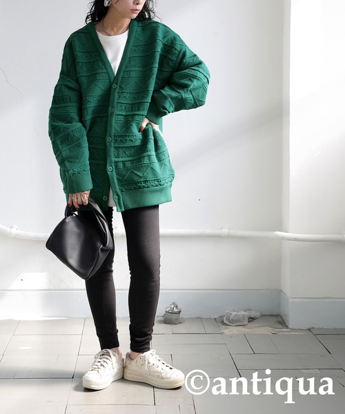 antiqua（アンティカ）の「3Dジャガードニットカーディガン（ニット/セーター・レディース・ブルー/ブラック/ベージュ/グリーン/レッド・ONESIZE）」の20枚目の写真