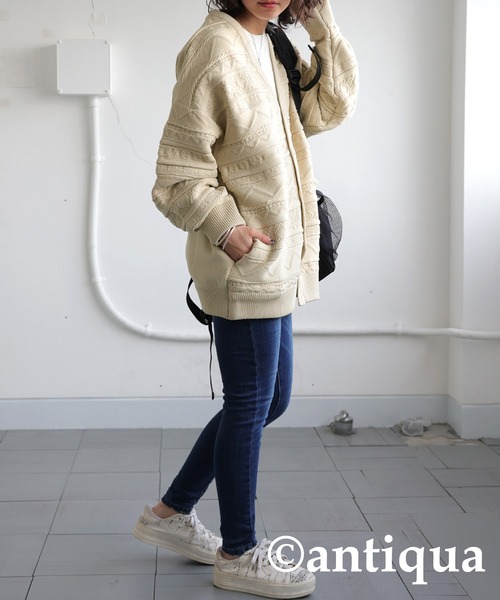 antiqua（アンティカ）の「3Dジャガードニットカーディガン（ニット/セーター・レディース・ブルー/ブラック/ベージュ/グリーン/レッド・ONESIZE）」の17枚目の写真