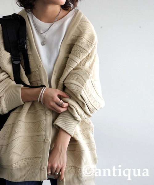 antiqua（アンティカ）の「3Dジャガードニットカーディガン（ニット/セーター・レディース・ブルー/ブラック/ベージュ/グリーン/レッド・ONESIZE）」の18枚目の写真