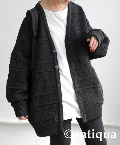 antiqua（アンティカ）の「3Dジャガードニットカーディガン（ニット/セーター・レディース・ブルー/ブラック/ベージュ/グリーン/レッド・ONESIZE）」の6枚目の写真