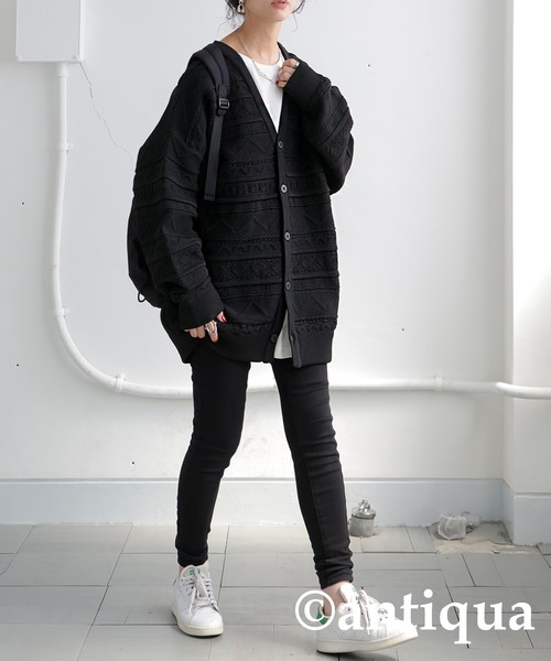 antiqua（アンティカ）の「3Dジャガードニットカーディガン（ニット/セーター・レディース・ブルー/ブラック/ベージュ/グリーン/レッド・ONESIZE）」の7枚目の写真