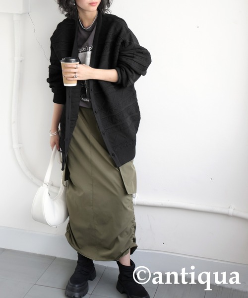 antiqua（アンティカ）の「3Dジャガードニットカーディガン（ニット/セーター・レディース・ブルー/ブラック/ベージュ/グリーン/レッド・ONESIZE）」の12枚目の写真