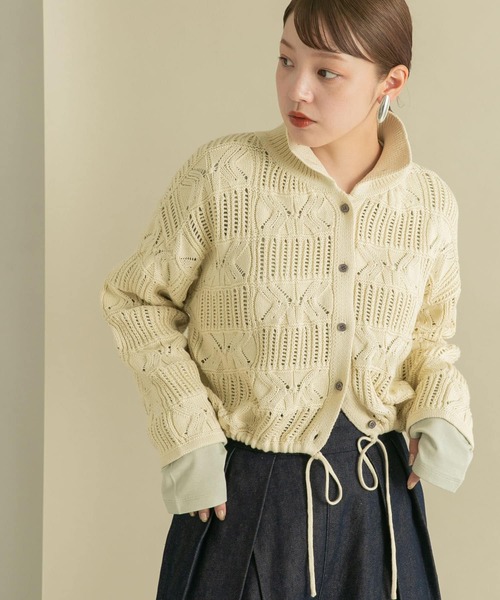 KBF(ケイビーエフ)の「透かし編みニットカーディガン(カーディガン/ボレロ・レディース・アイボリー/パープル/ブラック・ONE)」の6枚目の写真