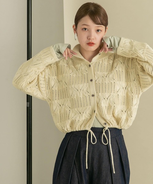 KBF(ケイビーエフ)の「透かし編みニットカーディガン(カーディガン/ボレロ・レディース・アイボリー/パープル/ブラック・ONE)」の8枚目の写真