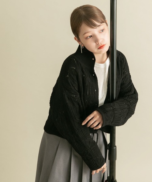 KBF(ケイビーエフ)の「透かし編みニットカーディガン(カーディガン/ボレロ・レディース・アイボリー/パープル/ブラック・ONE)」の15枚目の写真