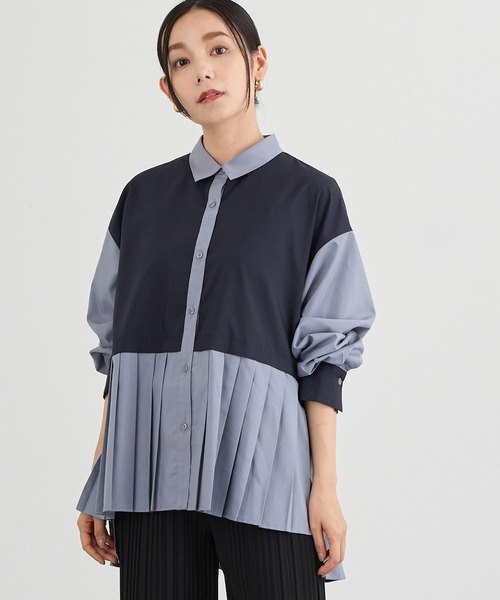 NICOLE white（ニコルホワイト）の「プリーツシャツブラウス（シャツ/ブラウス・レディース・ブラック/ネイビー/ストライプ・FREE）」の3枚目の写真