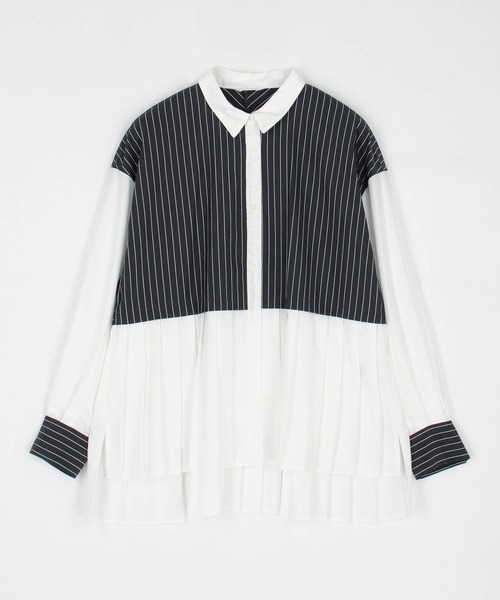 NICOLE white（ニコルホワイト）の「プリーツシャツブラウス（シャツ/ブラウス・レディース・ブラック/ネイビー/ストライプ・FREE）」の6枚目の写真