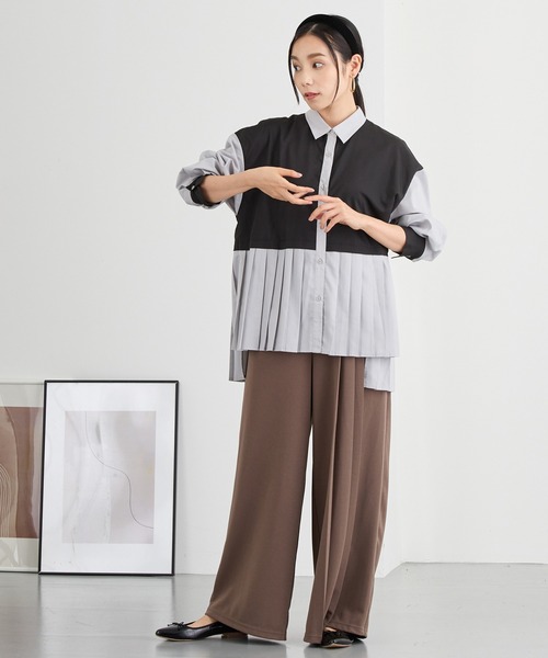 NICOLE white（ニコルホワイト）の「プリーツシャツブラウス（シャツ/ブラウス・レディース・ブラック/ネイビー/ストライプ・FREE）」の14枚目の写真